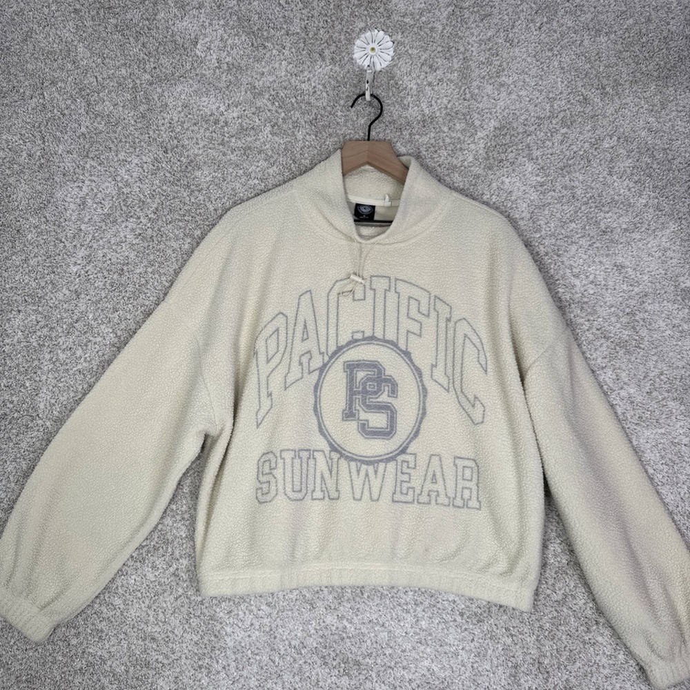 Pacsun Pacific Sunwear Teddy Pullover Cropped Oversized Sweatshirt Size M